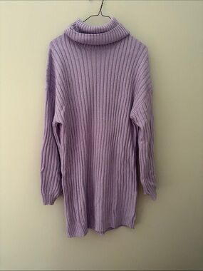 Women’s Lavender Ribbed Turtleneck Sweater Dress - Long Sleeve